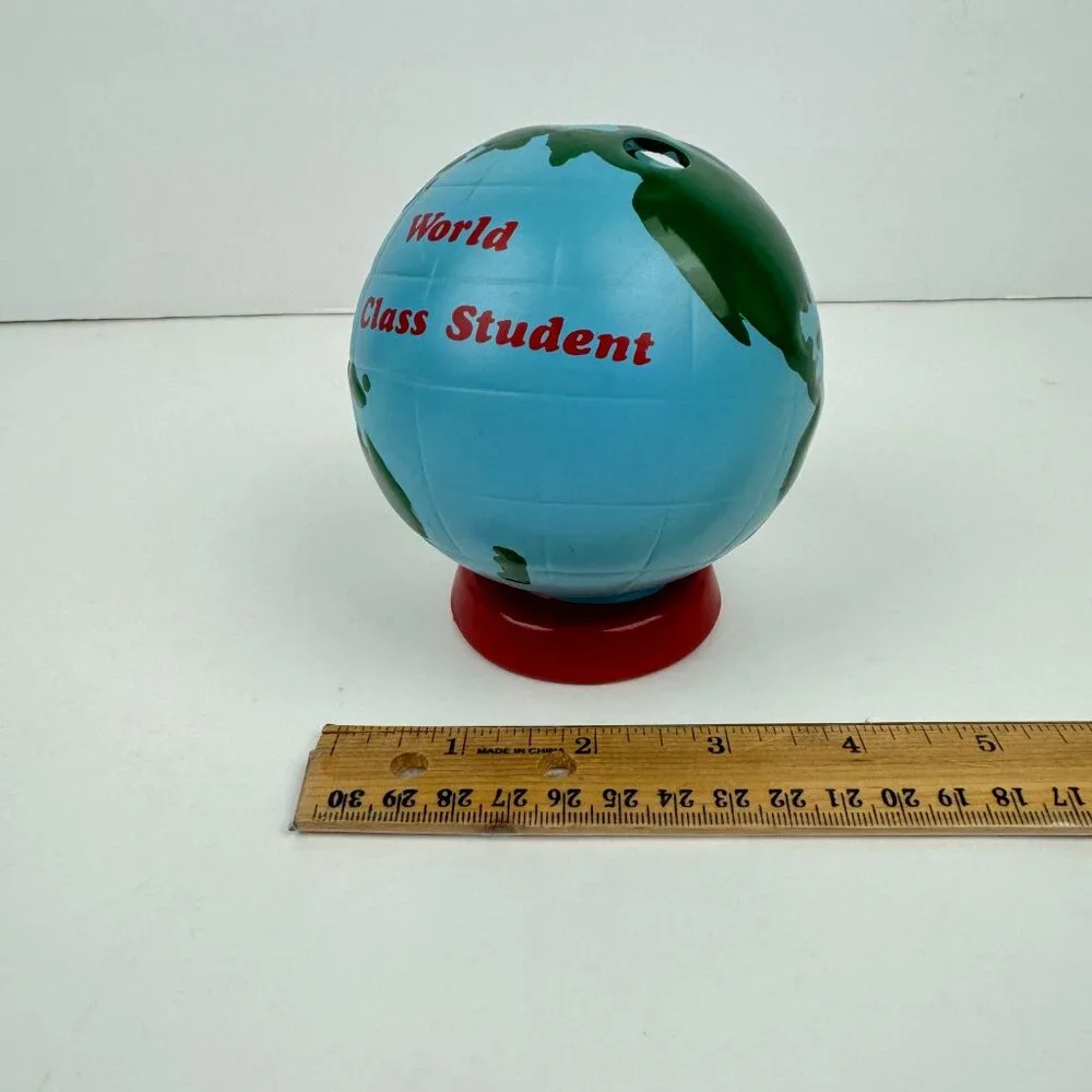 Vtg World Class Student Painted World Globe Map Pencil Holder Russ Bernie and Co